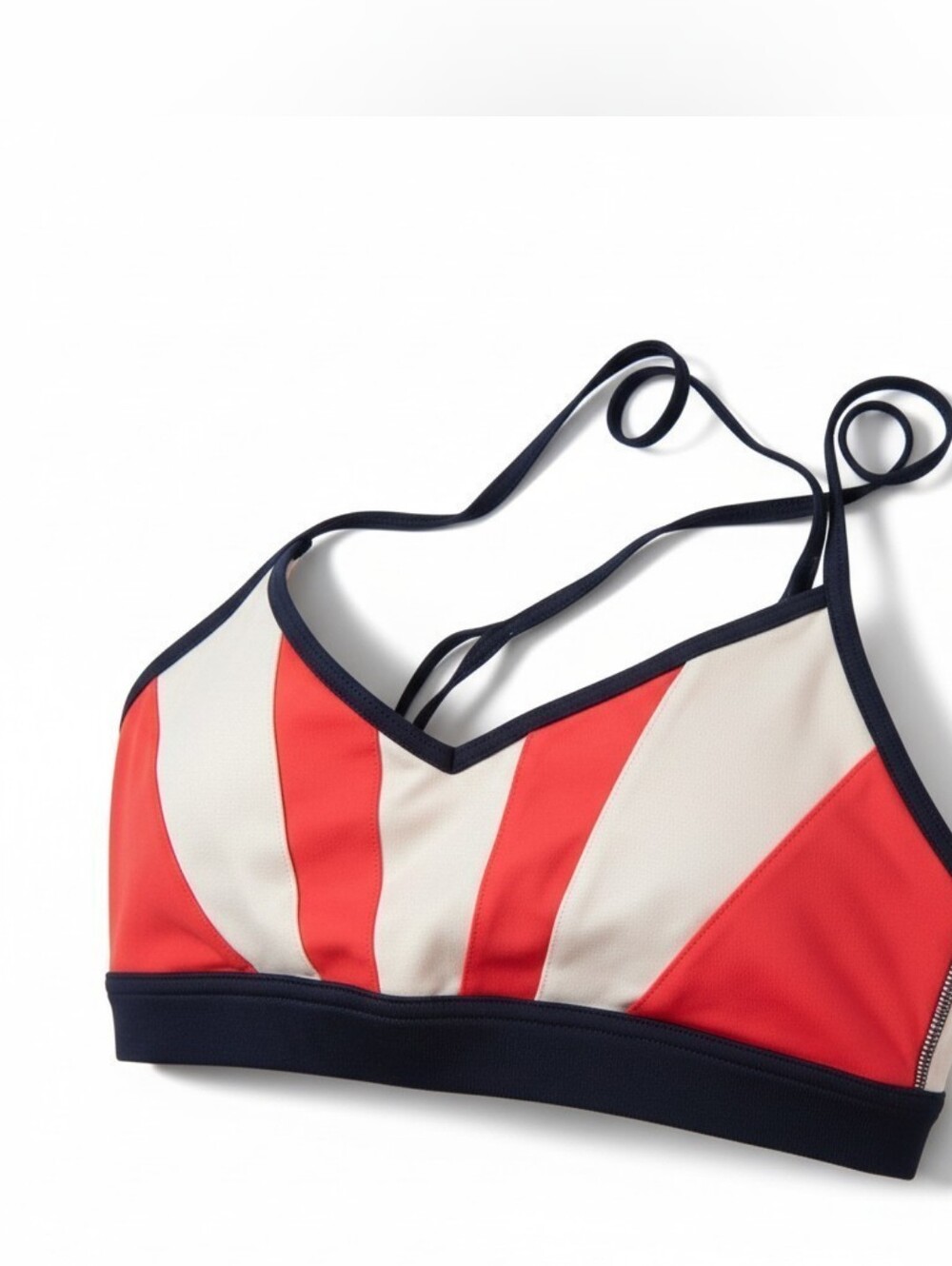 Alo Yoga Trace Bra Colorblock Strappy Sports Bra Coral Cream Black XS